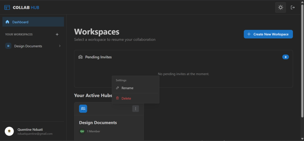CollabHub Dashboard - A Custom SaaS Collaboration Tool interface