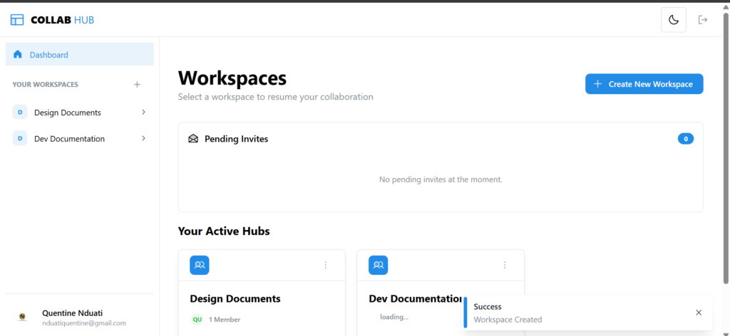 CollabHub Dashboard - A Custom SaaS Collaboration Tool interface